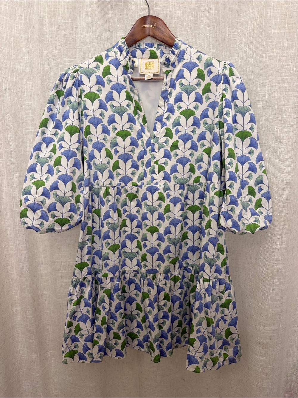 Emily McCarthy Blue & Green Floral Tiered Dress Size Medium Excellent Condition
